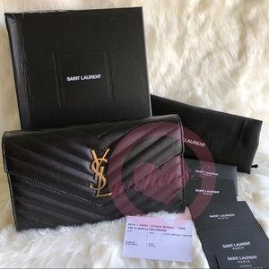 Auth Saint Laurent Monogram Wallet on Chain Black